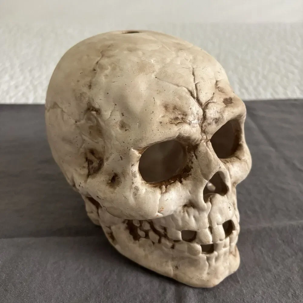 VINTAGE DALTON CERAMIC SKULL CANDLE TEALIGHT HOLDER Planter Spooky Halloween